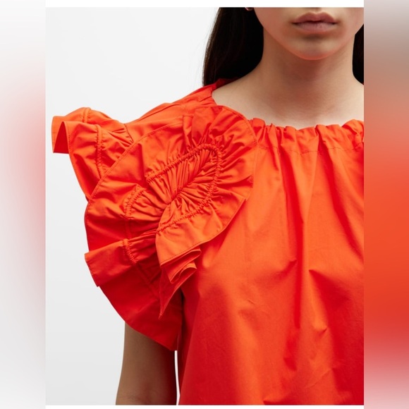 Ulla Johnson Elora Ruffle-Sleeve Cotton Poplin Top size 8 - Picture 4 of 9